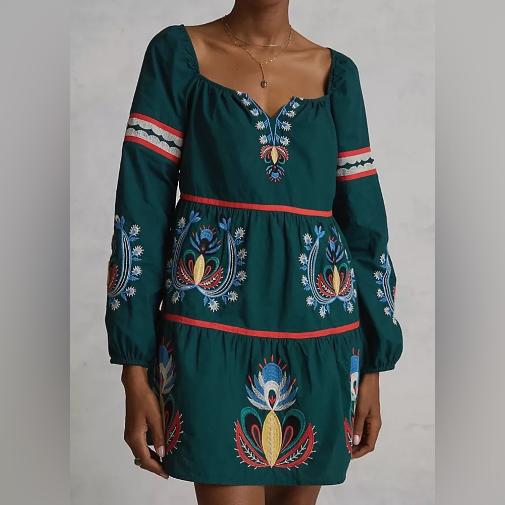 $170 P/O Anthropologie Let Me Be Embroidered Tunic Dress